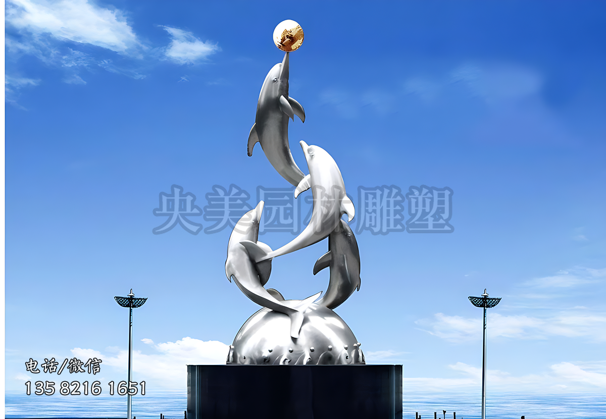 不銹鋼海豚景觀雕塑