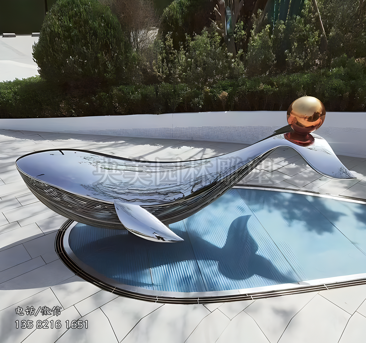 鏡面不銹鋼鯨魚雕塑