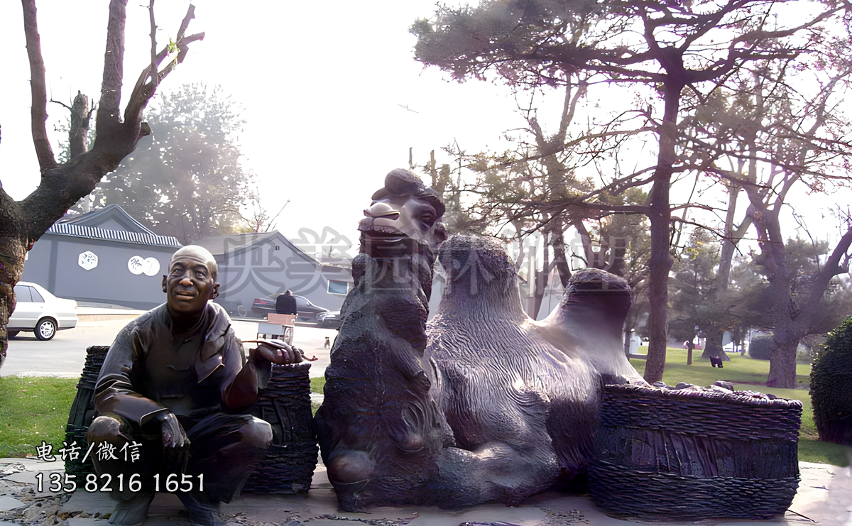 休息的駝商和駱駝銅雕