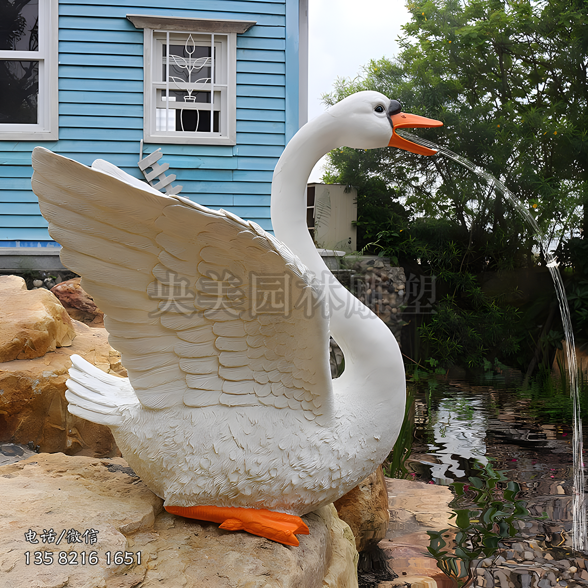 玻璃鋼仿真鵝噴水雕塑