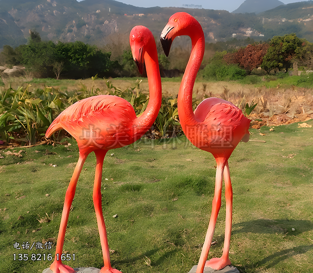 火紅色仿真火烈鳥雕塑