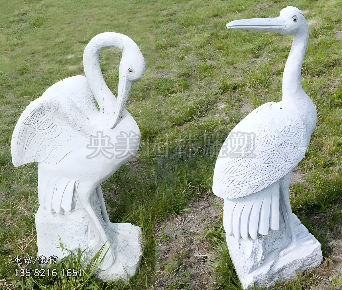 白色大理石石雕仙鶴雕塑