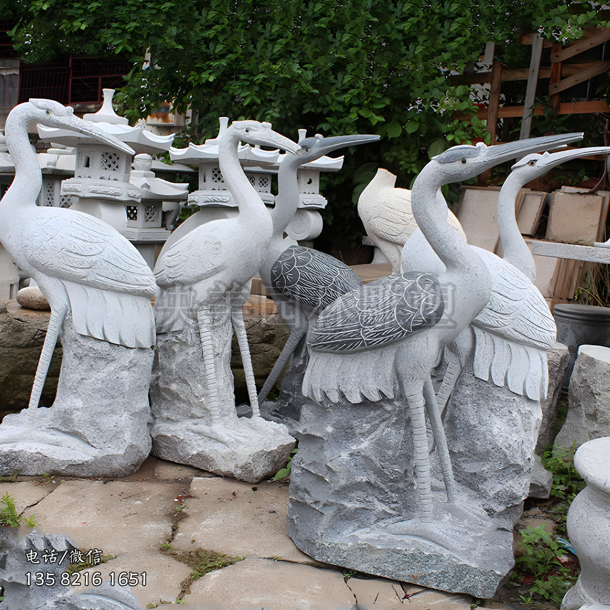 大理石石雕仙鶴雕塑