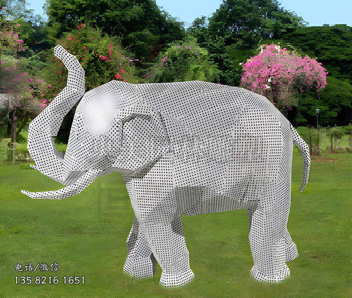 鏤空幾何形大象雕塑
