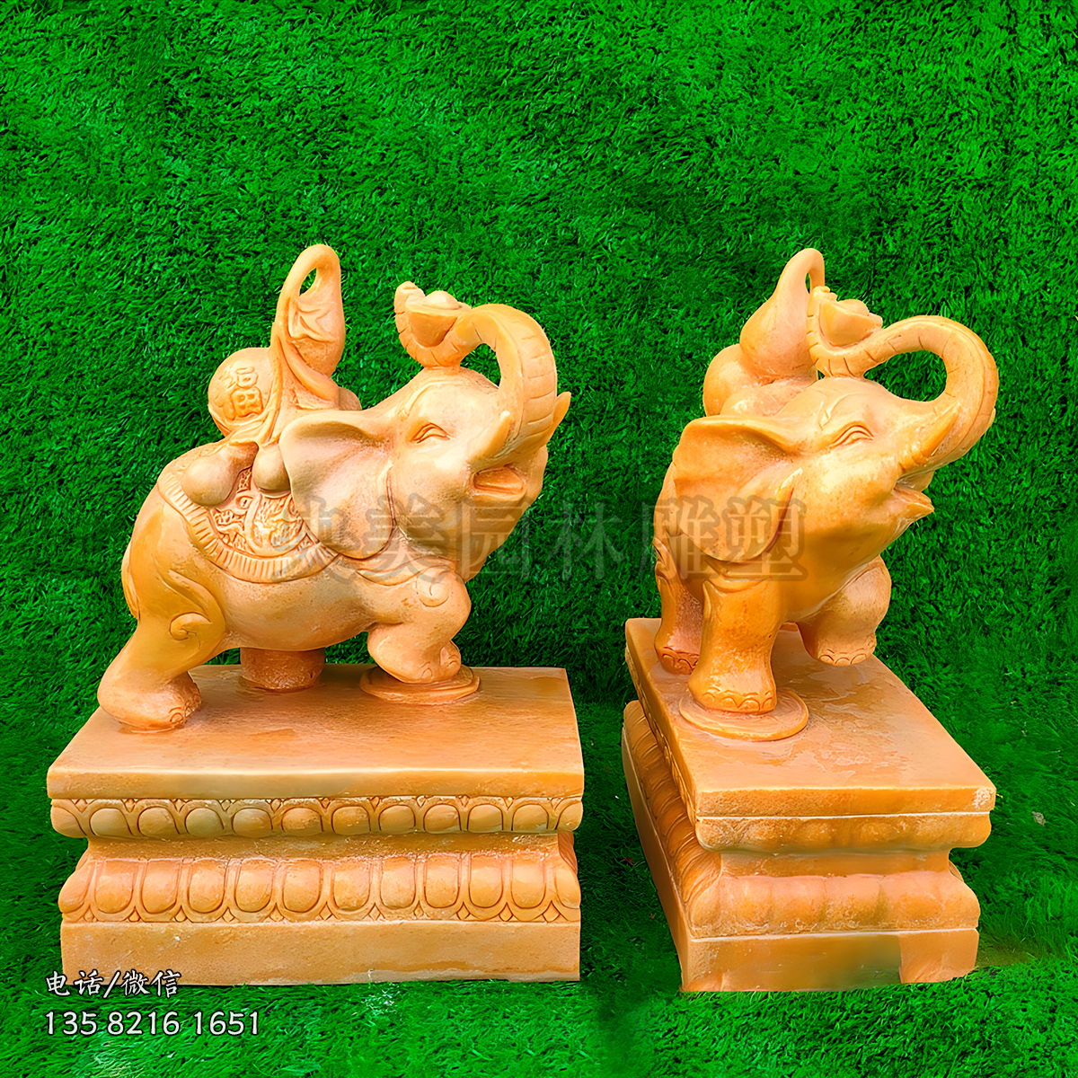 創(chuàng)意晚霞紅石雕大象雕塑擺件