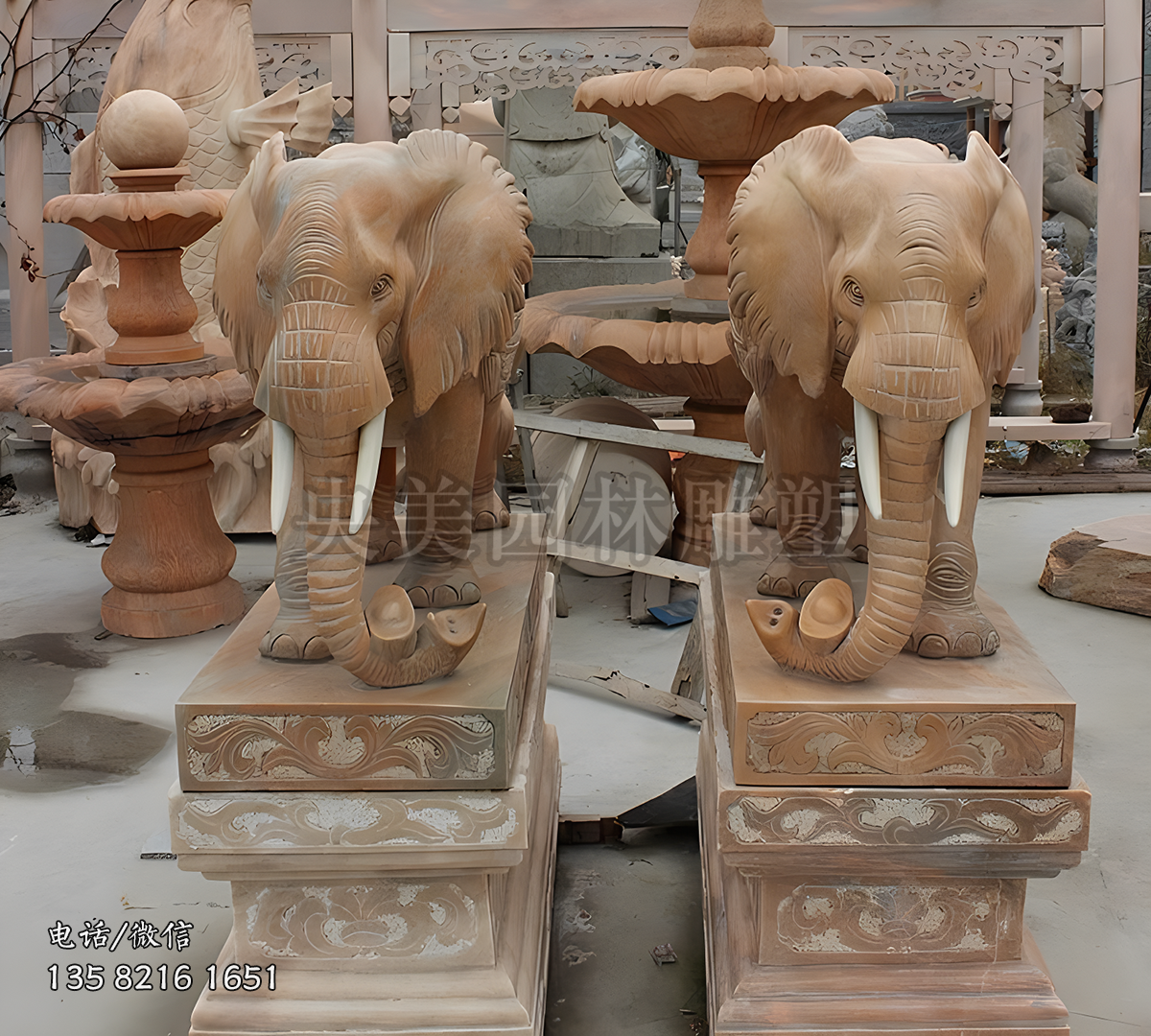 招財晚霞紅大象石雕