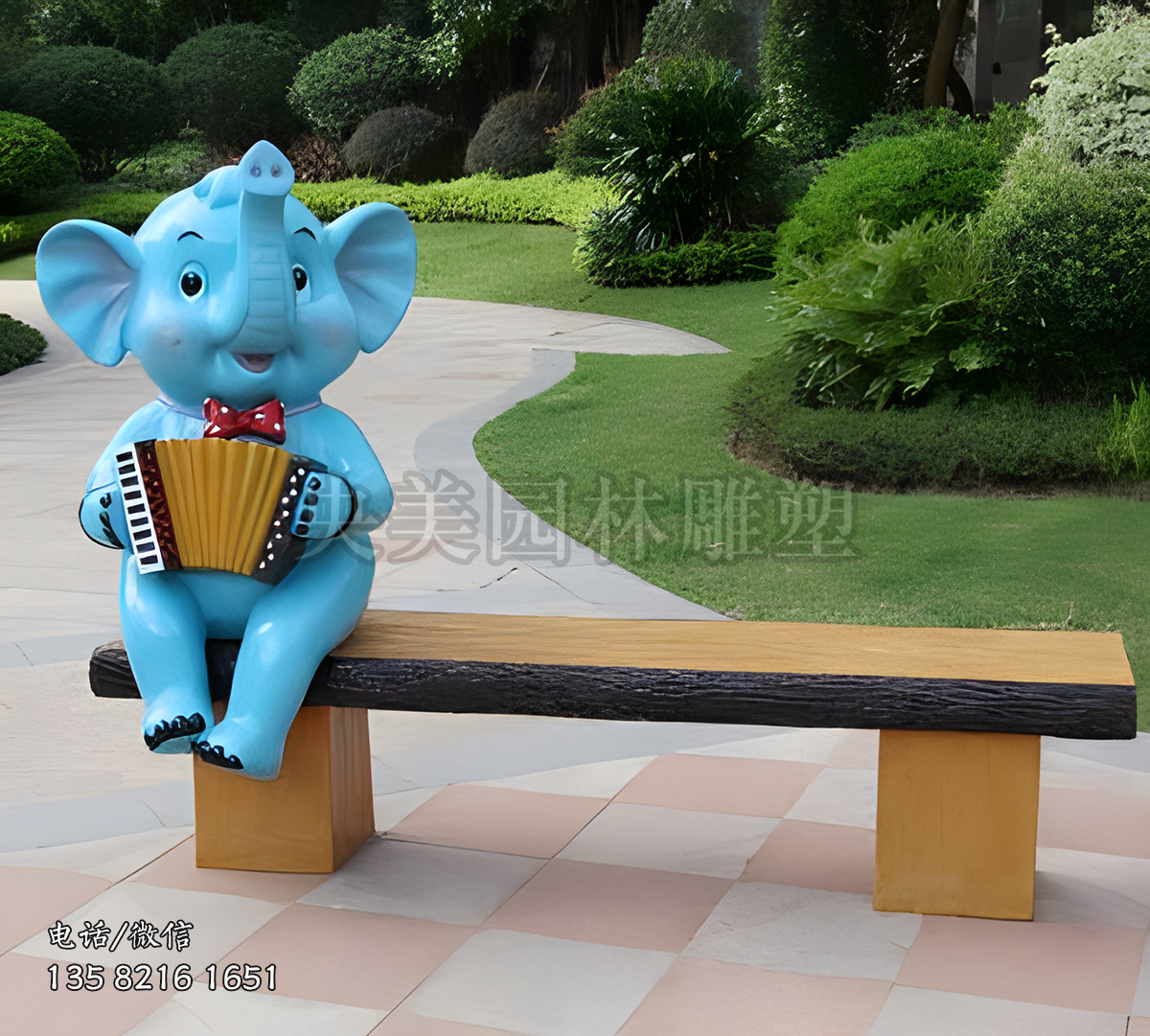 大象裝飾公園玻璃鋼仿木長凳