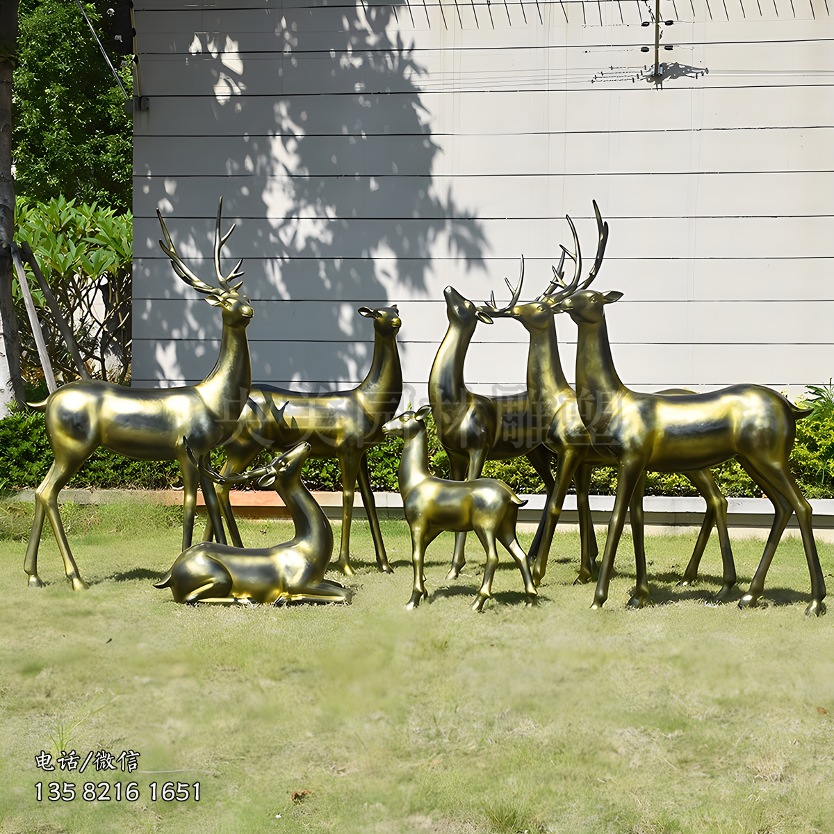 玻璃鋼仿銅梅花鹿雕塑