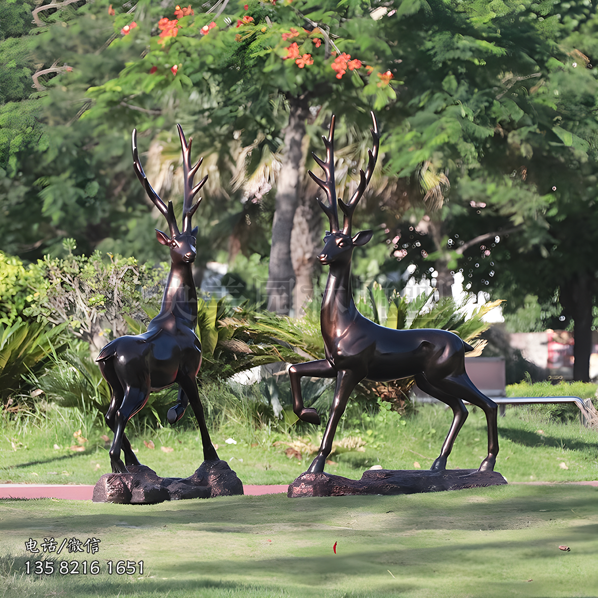 紫銅色玻璃鋼仿銅梅花鹿雕塑