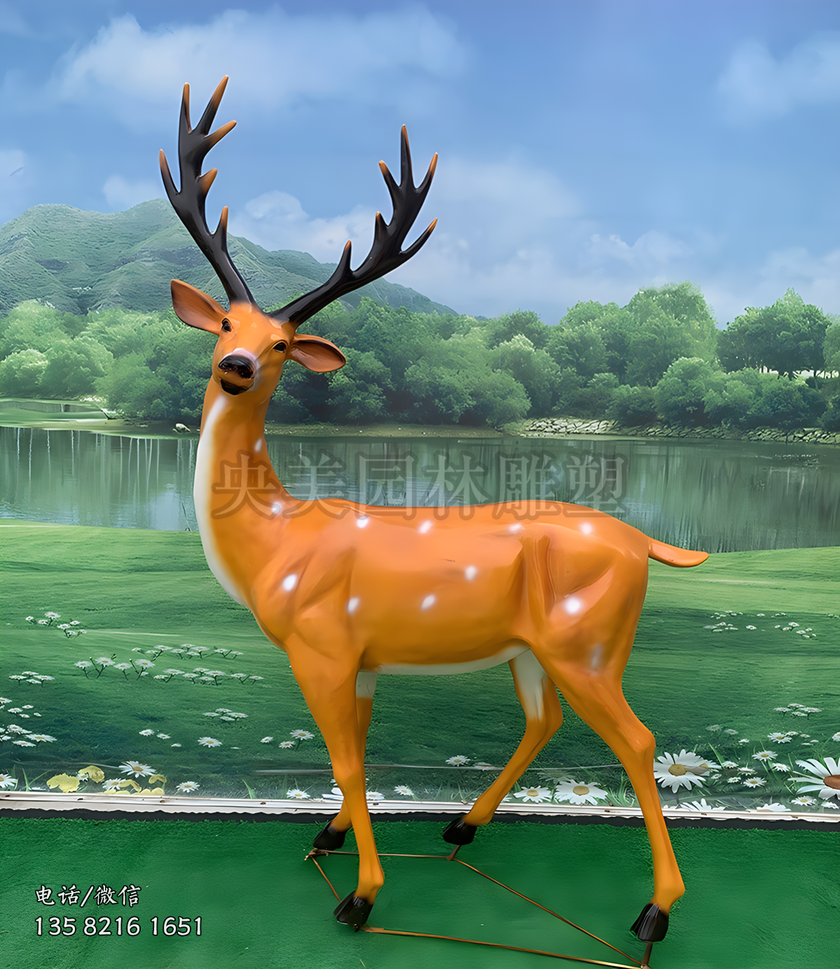 玻璃鋼仿真回頭公鹿雕塑
