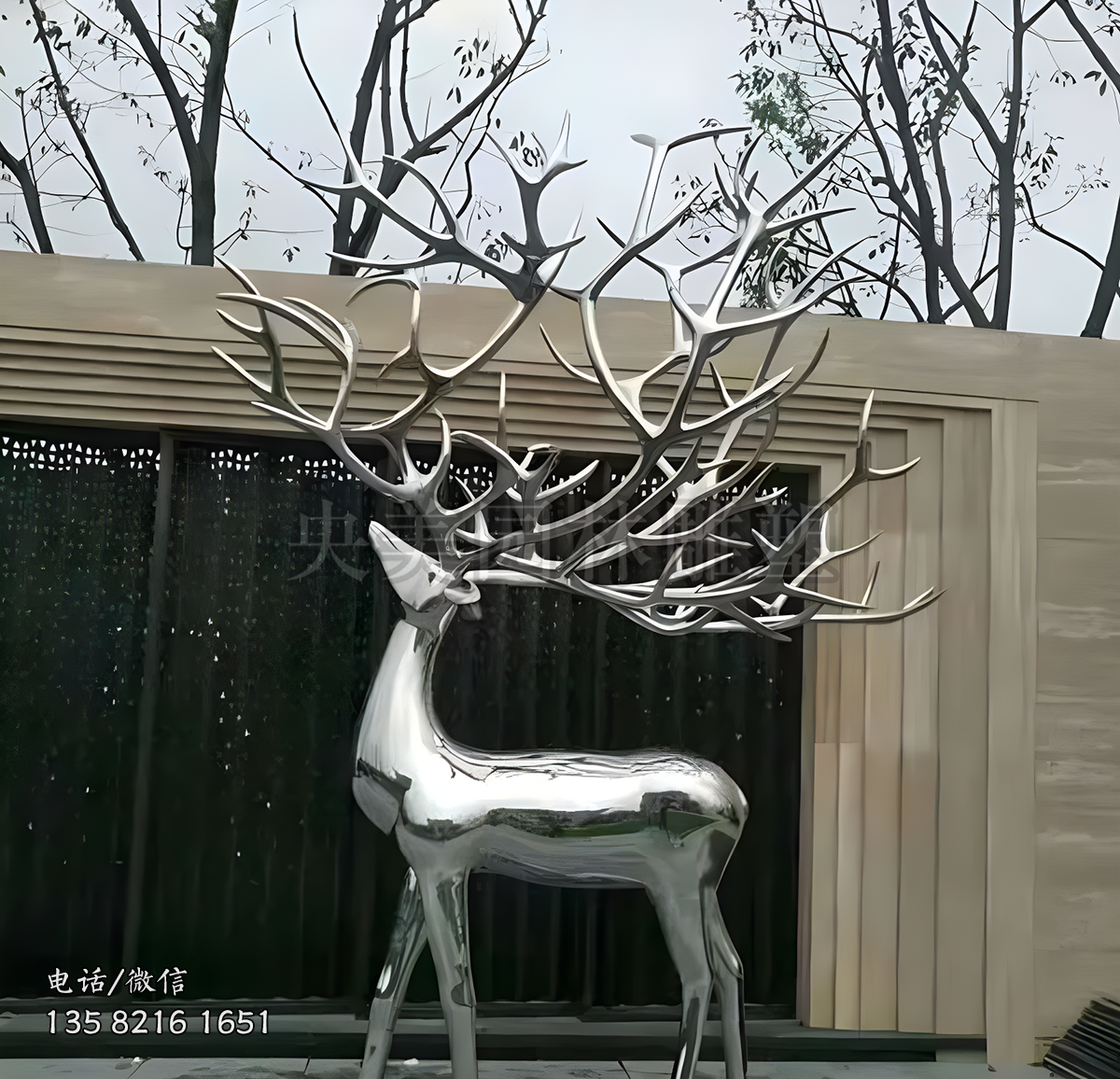 鏡面不銹鋼樹枝梅花鹿雕塑