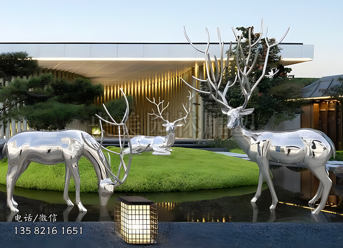 鏡面不銹鋼仿真公鹿雕塑