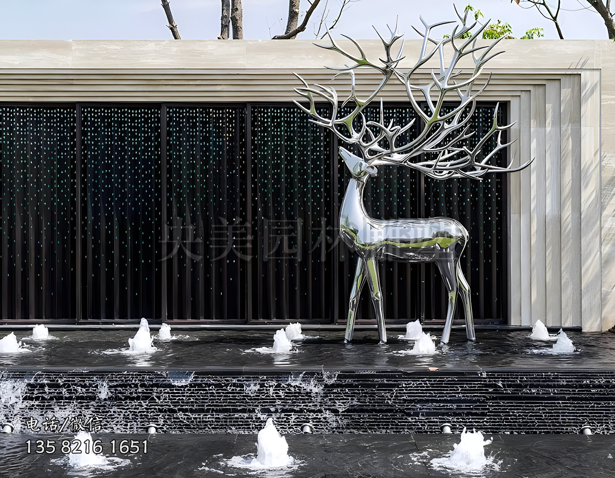 鏡面不銹鋼鹿雕塑擺件