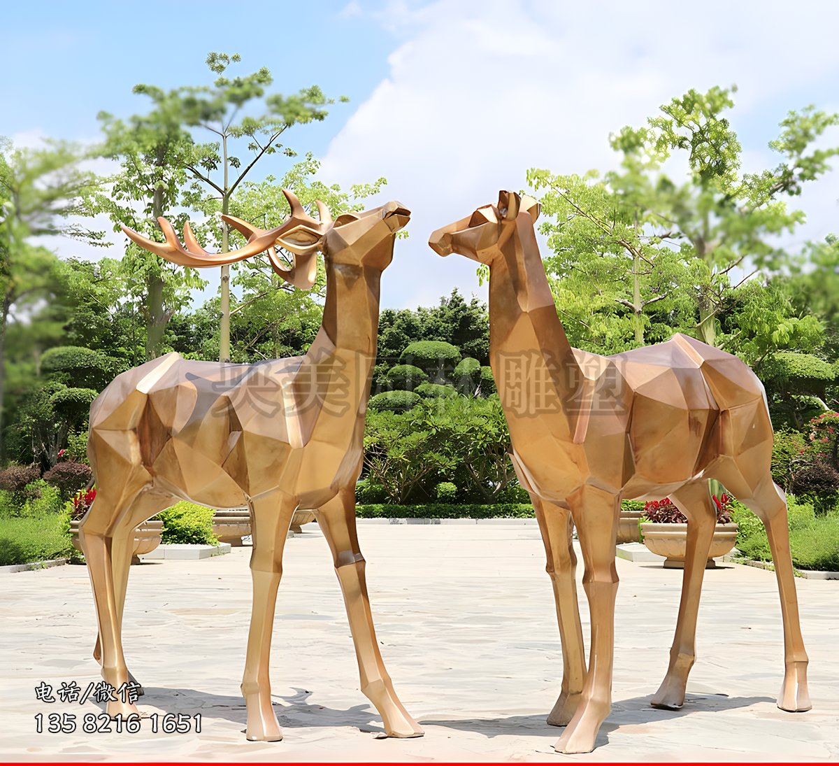 仿銅塊面鹿雕塑