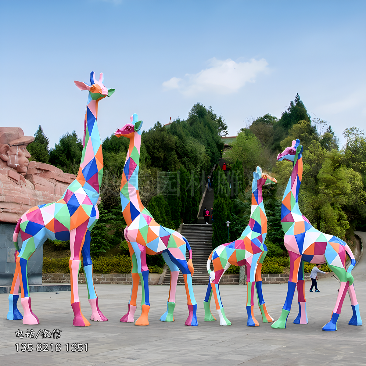 不銹鋼彩繪長頸鹿雕塑擺件