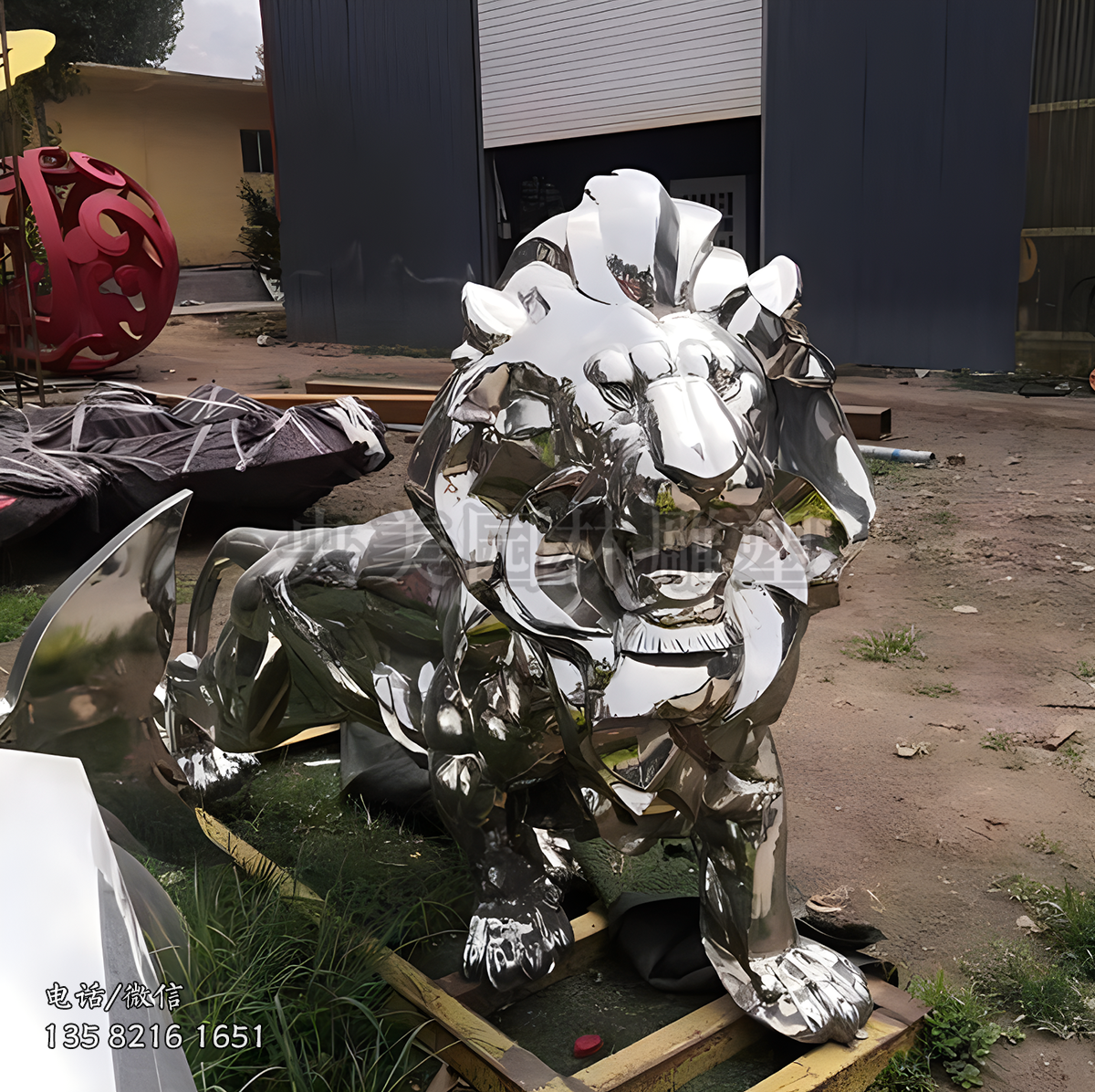 鏡面不銹鋼仿真獅子雕塑