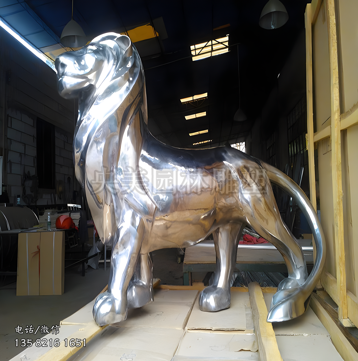 抽象獅子不銹鋼鏡面雕塑