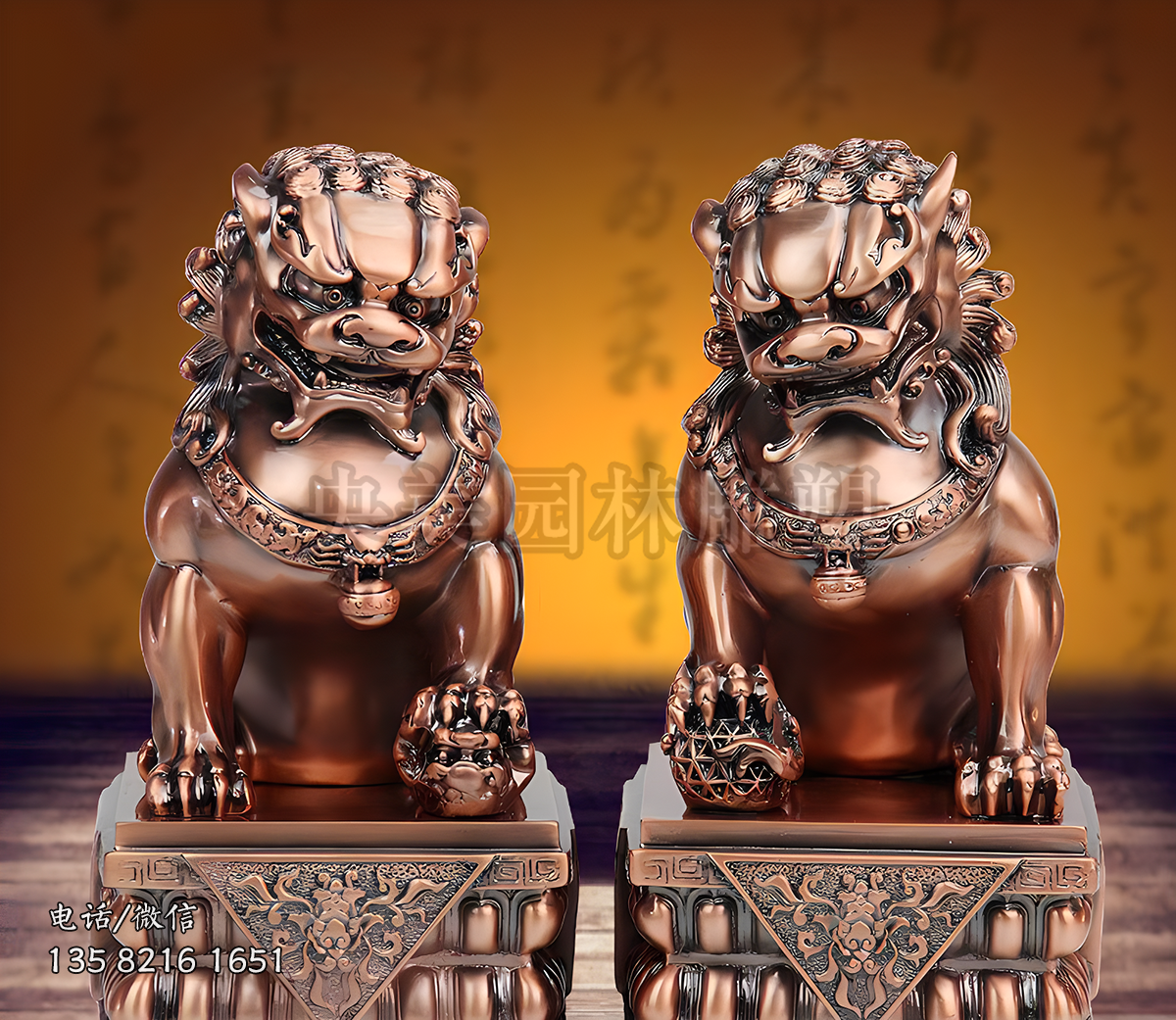 紫銅色天安門獅子銅雕