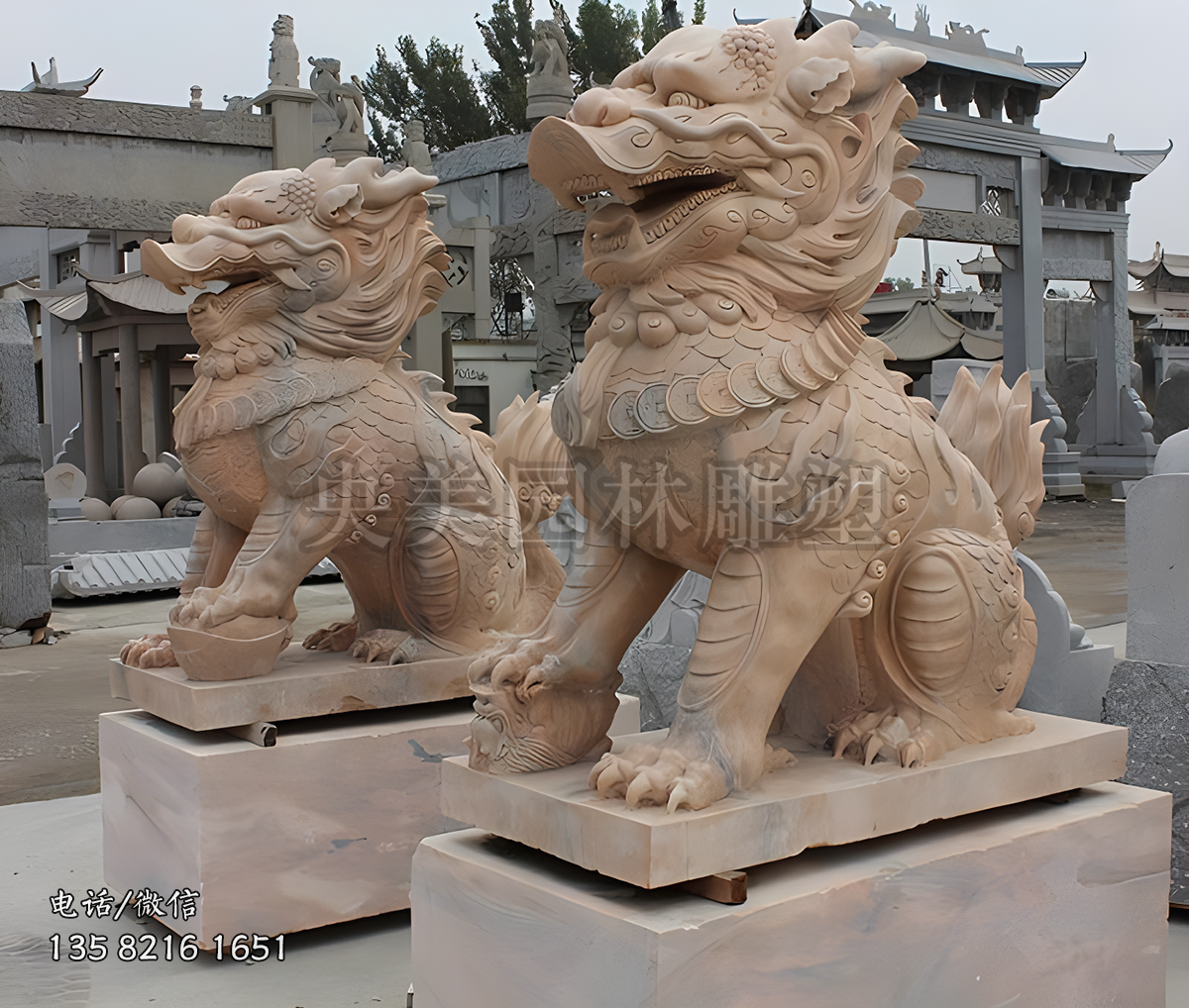 晚霞紅麒麟圣獸景觀動物石雕