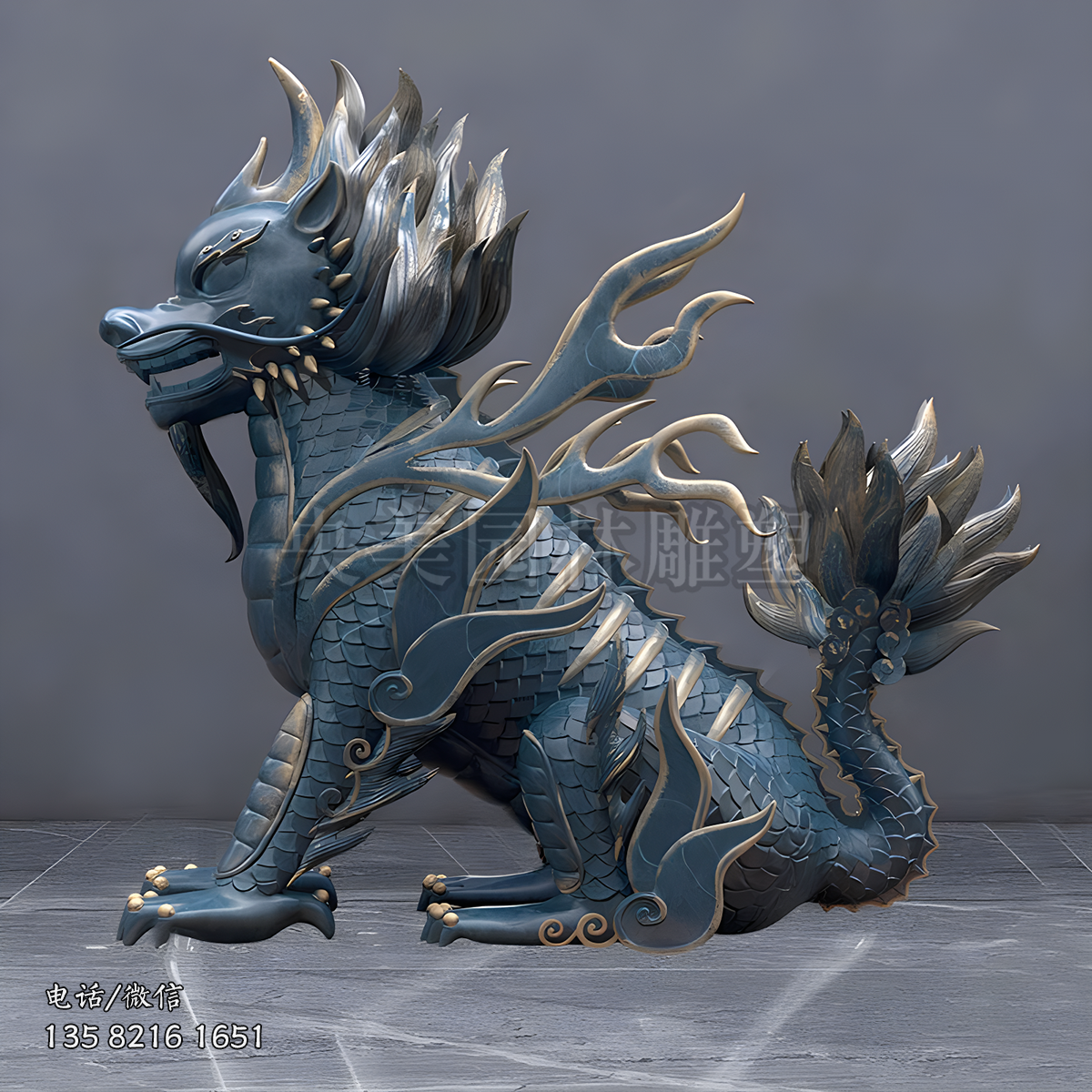 青銅色麒麟銅雕塑