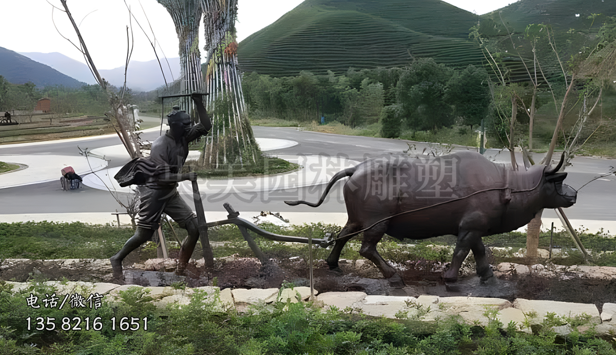 耕地牛銅雕