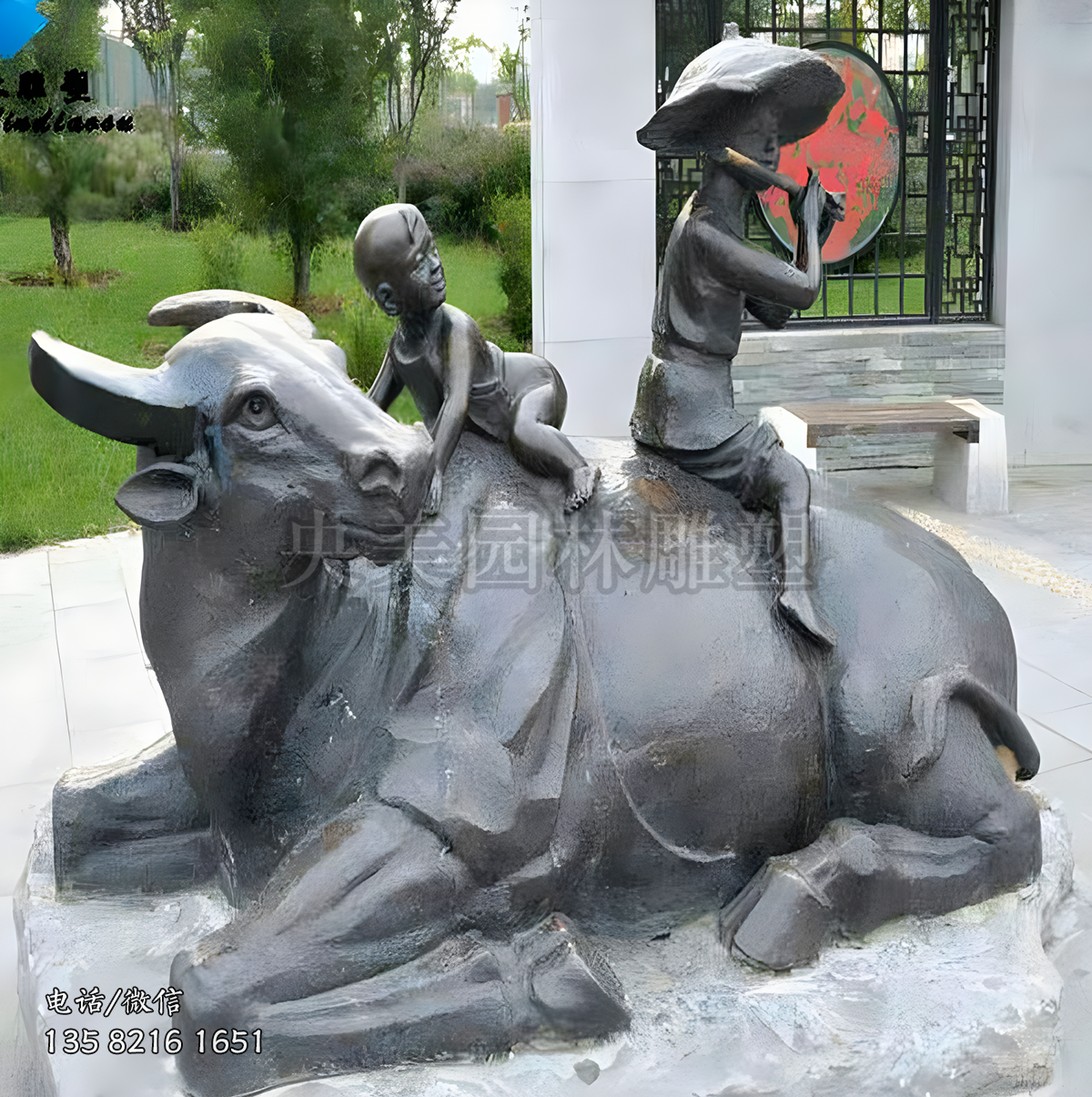 純銅鑄造牧童水牛雕塑