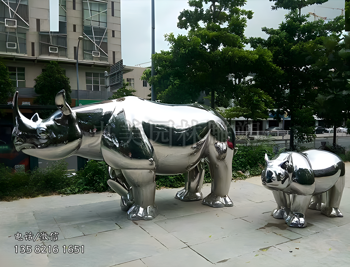 鏡面不銹鋼犀牛雕塑