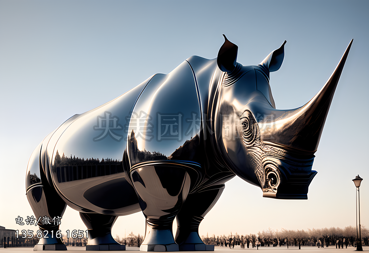 鏡面不銹鋼犀牛造型景觀動(dòng)物雕塑