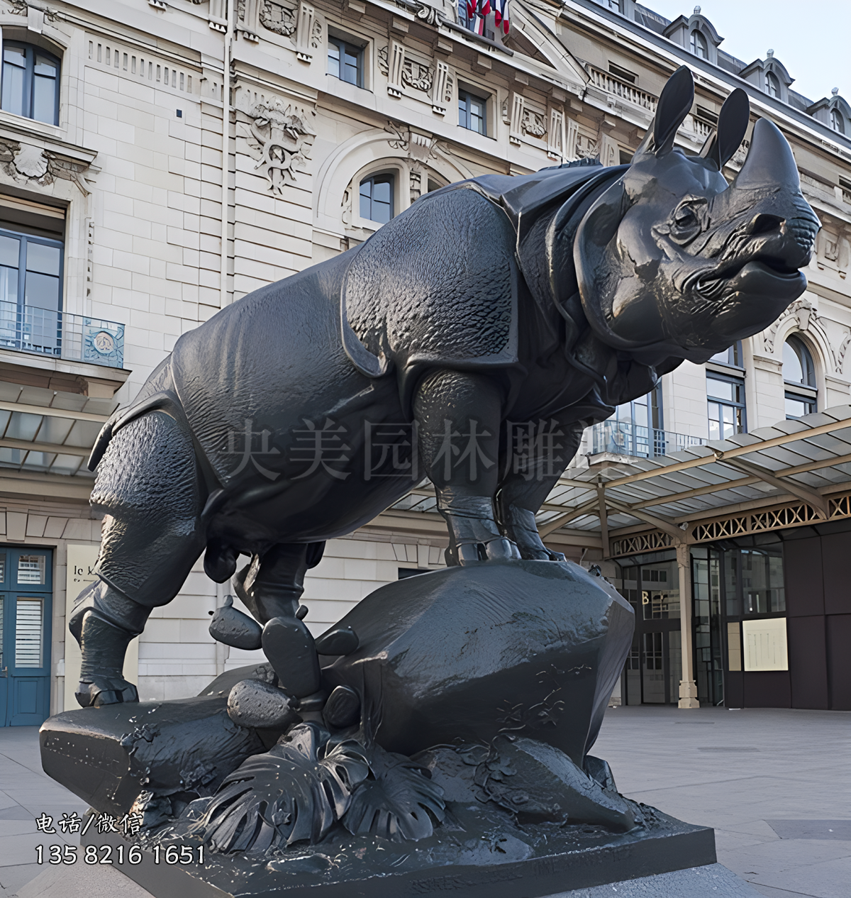 純銅鑄造登高仿真犀牛雕塑