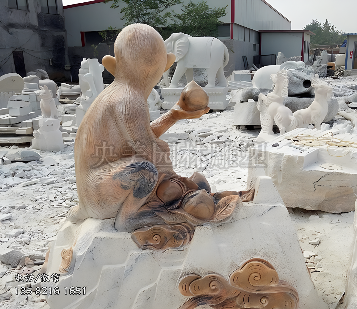 晚霞紅仿真猴子石雕