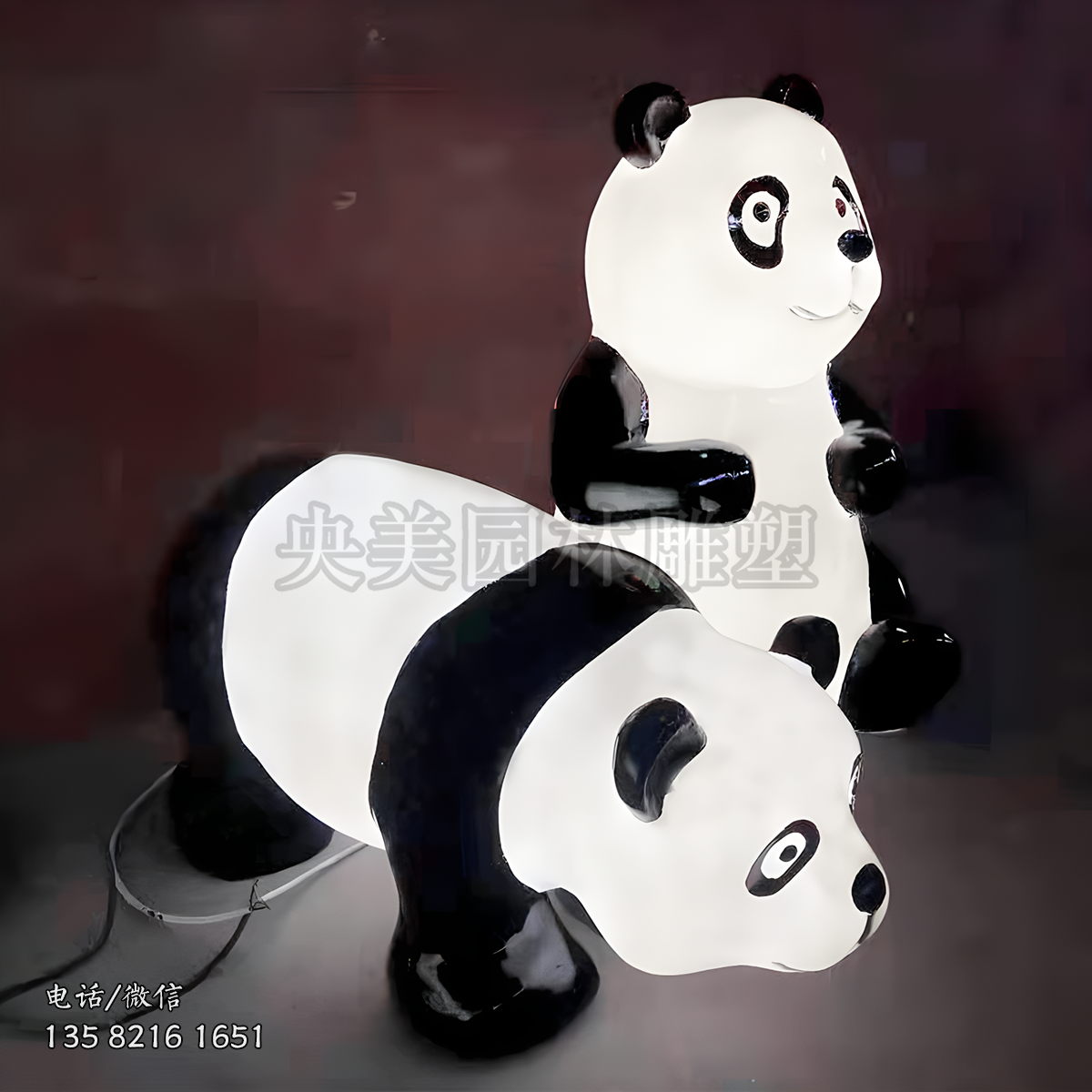 透光熊貓玻璃鋼仿真熊貓雕塑