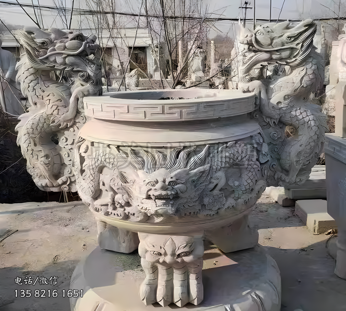 大理石龍紋石雕鼎