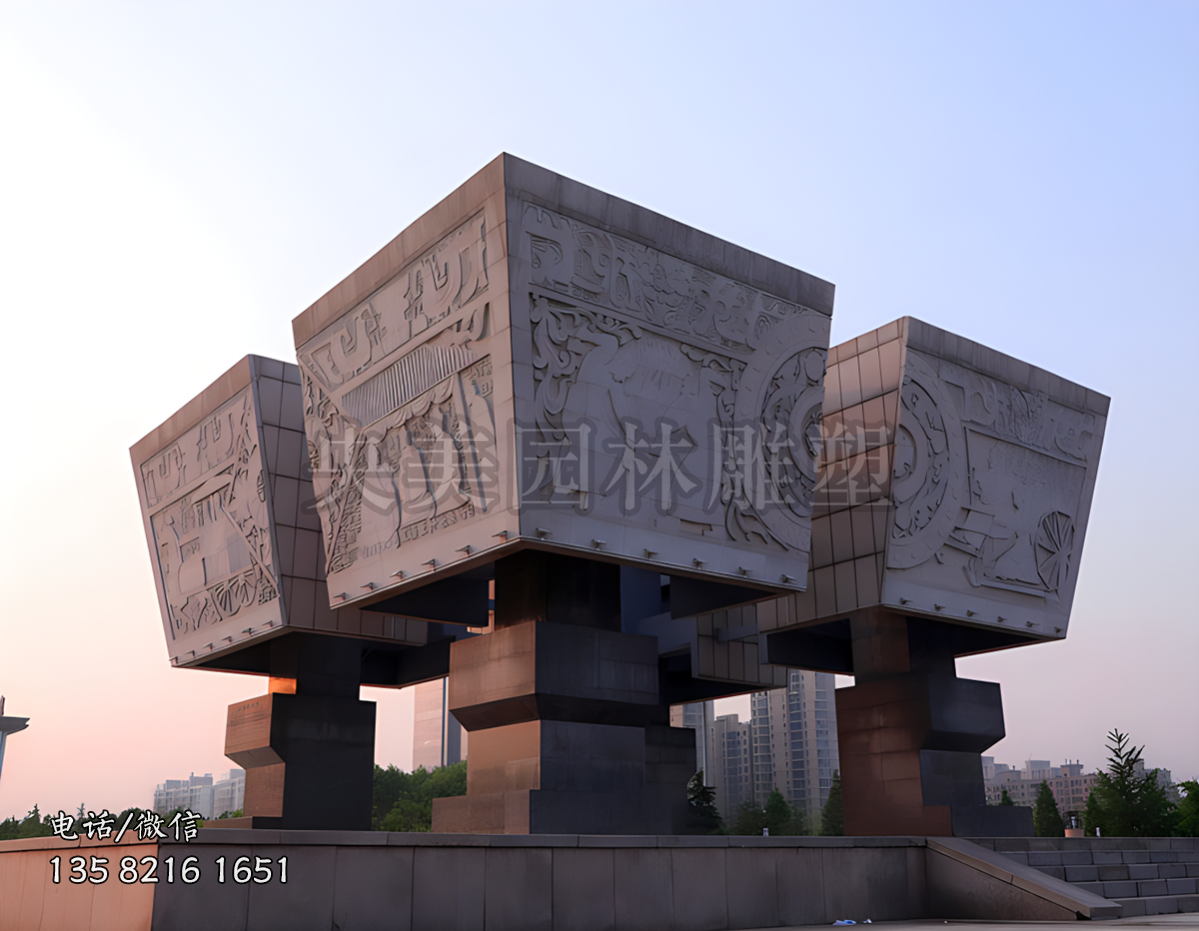 抽象鼎型大型石雕景觀雕塑