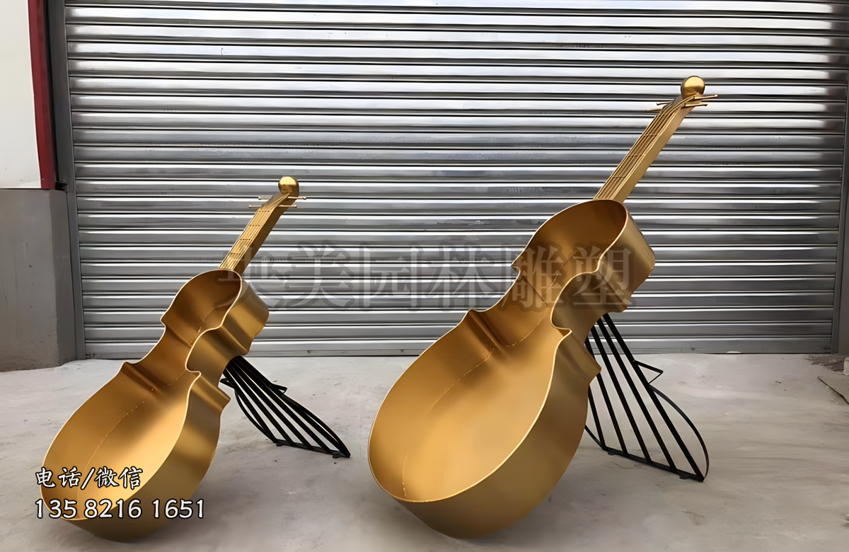 不銹鋼鏤空大提琴雕塑擺件
