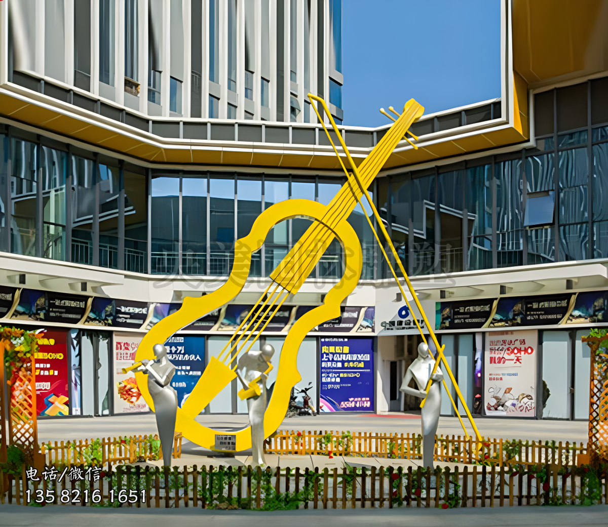 不銹鋼抽象大提琴景觀雕塑