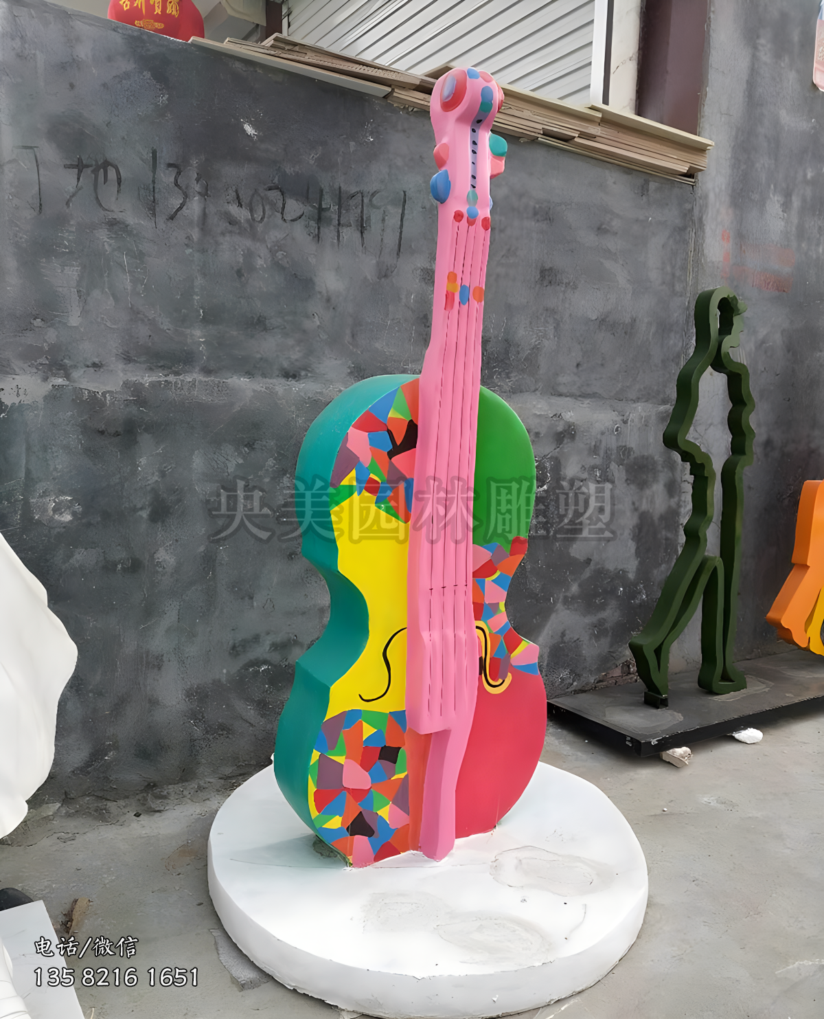 玻璃鋼彩繪吉他雕塑擺件