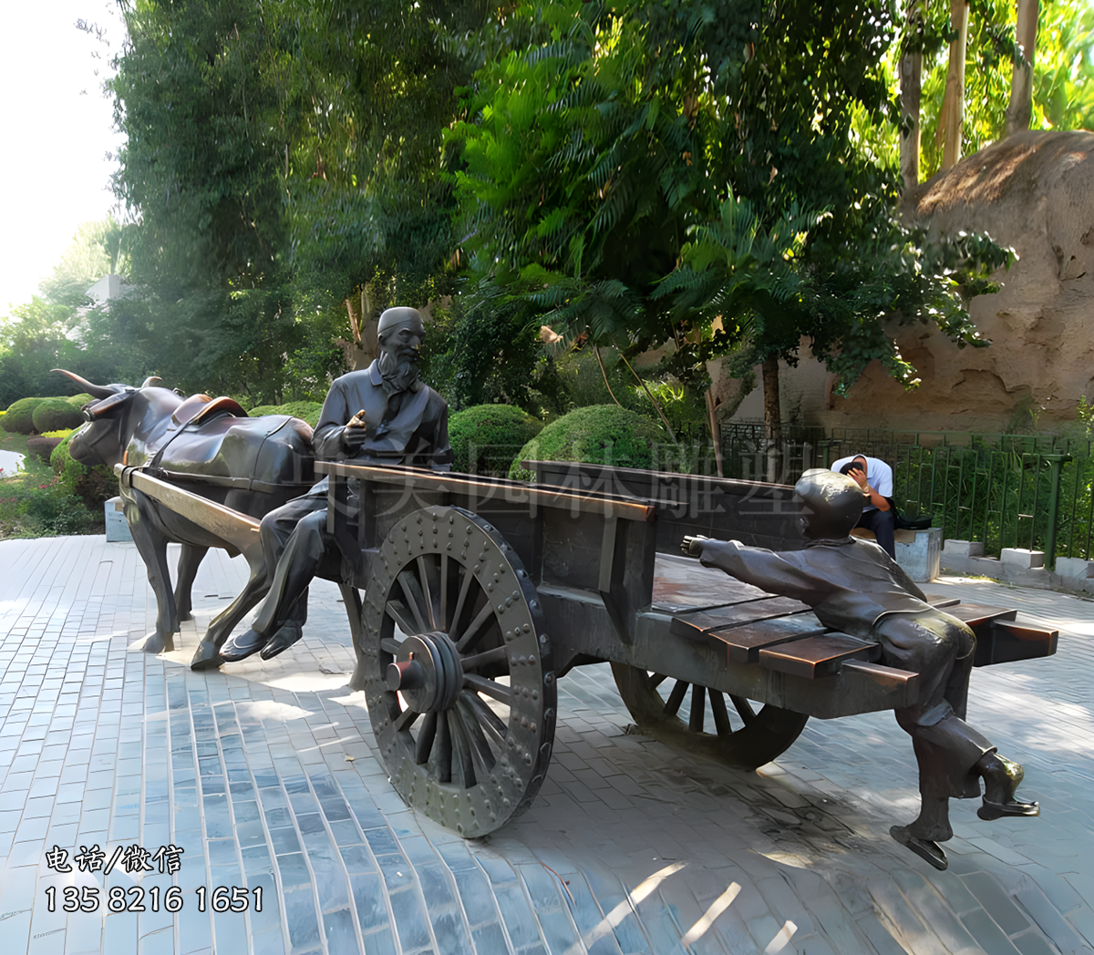 鑄銅牛車情景雕塑