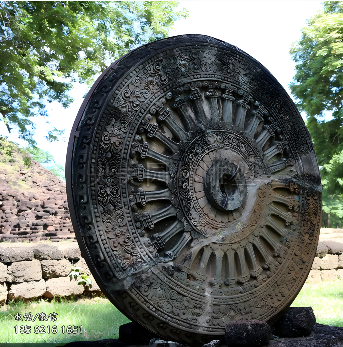 仿古浮刻車(chē)轱轆石雕雕塑