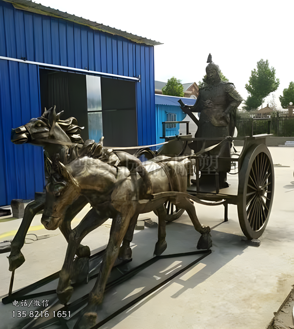 古代打仗戰(zhàn)車馬車雕塑