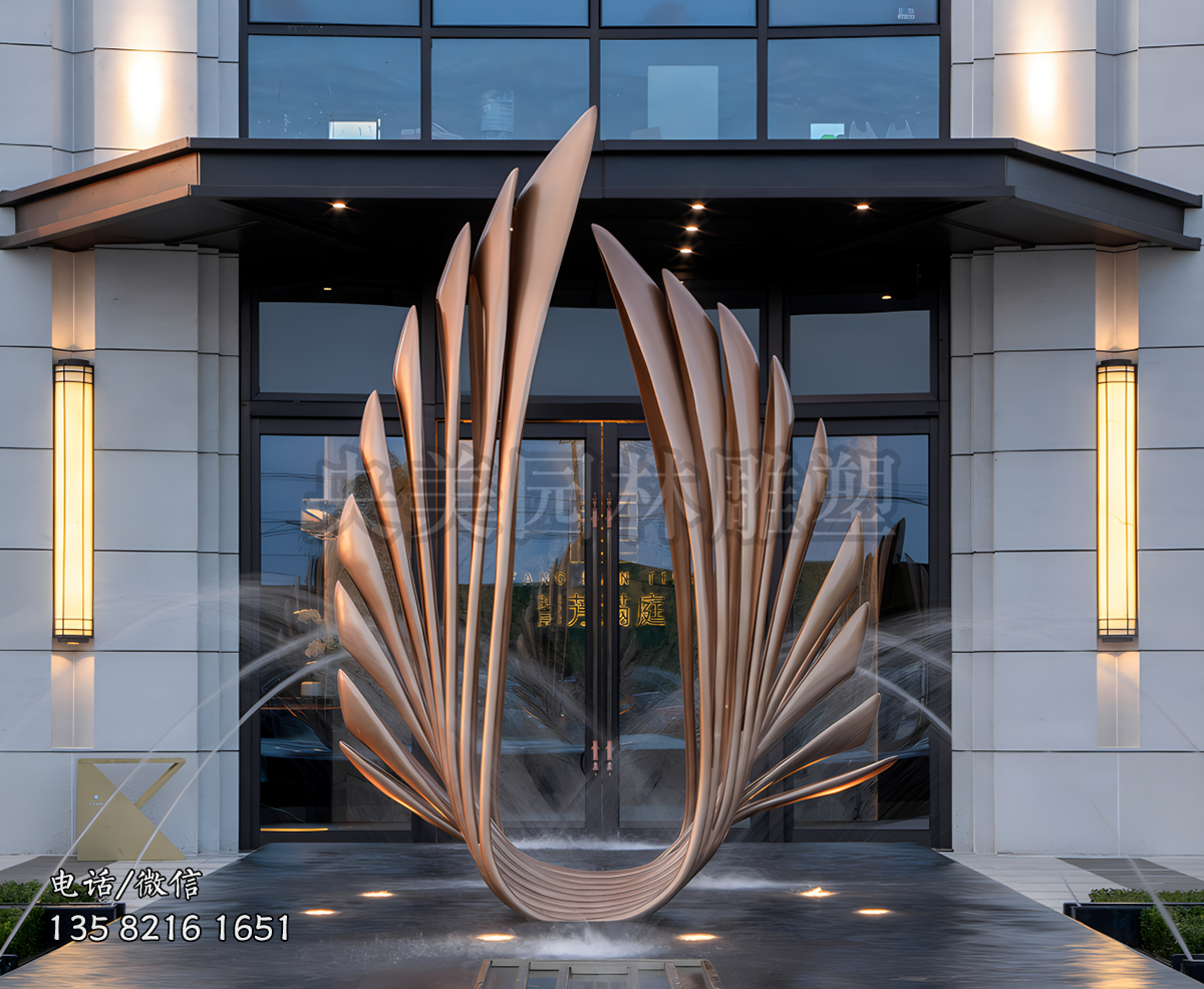 不銹鋼噴漆翅膀造型景觀雕塑