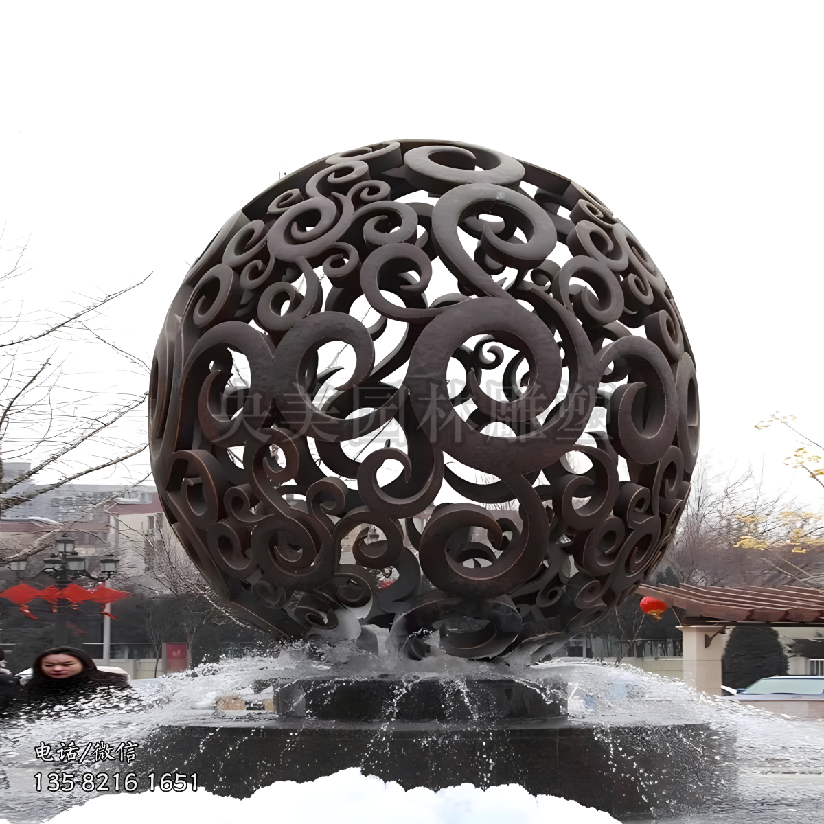 雙層水景裝飾鏤空球景觀雕塑