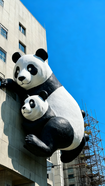 玻璃鋼仿真母子熊貓雕塑 (3)