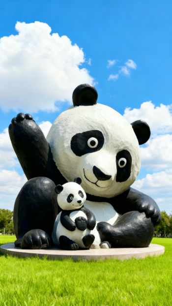 玻璃鋼母子熊貓雕塑 (4)