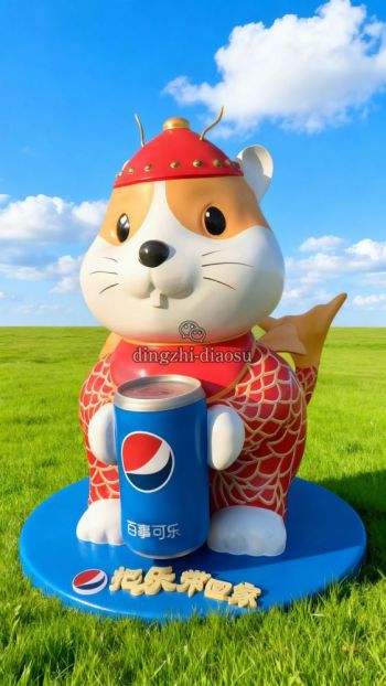 抱著可樂的玻璃鋼卡通松鼠雕塑