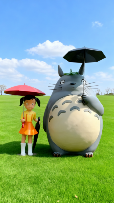 打傘的玻璃鋼龍貓小梅雕塑 (6)