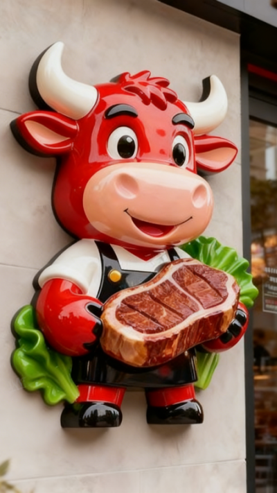 牛排店卡通小牛美陳裝飾雕塑