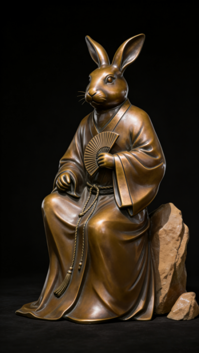 獸首人身鑄銅生肖卯兔雕塑