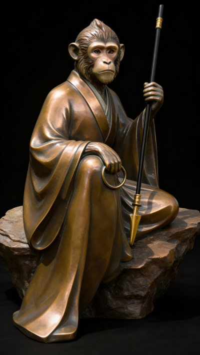 獸首人身鑄銅生肖申猴雕塑