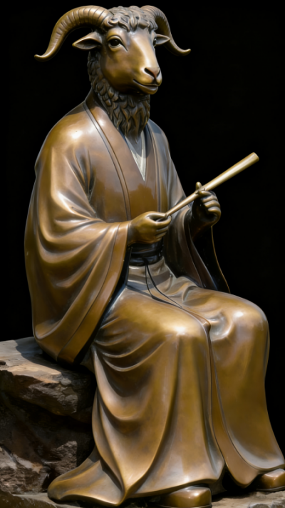 獸首人身鑄銅生肖未羊雕塑