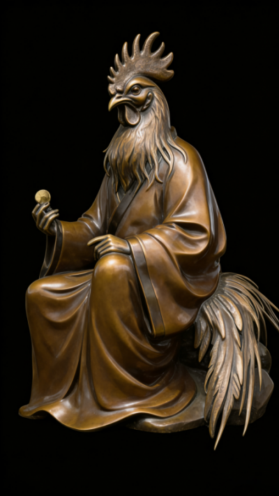 獸首人身鑄銅生肖酉雞雕塑